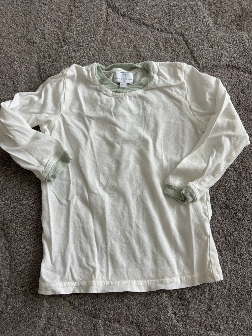 Kids Long-Sleeve Tee with Sage Trim - Soft Cream